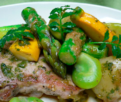 豚肉と季節の野菜のグリル山椒味噌ソース