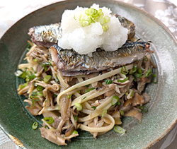 秋刀魚とキノコの秋パスタ